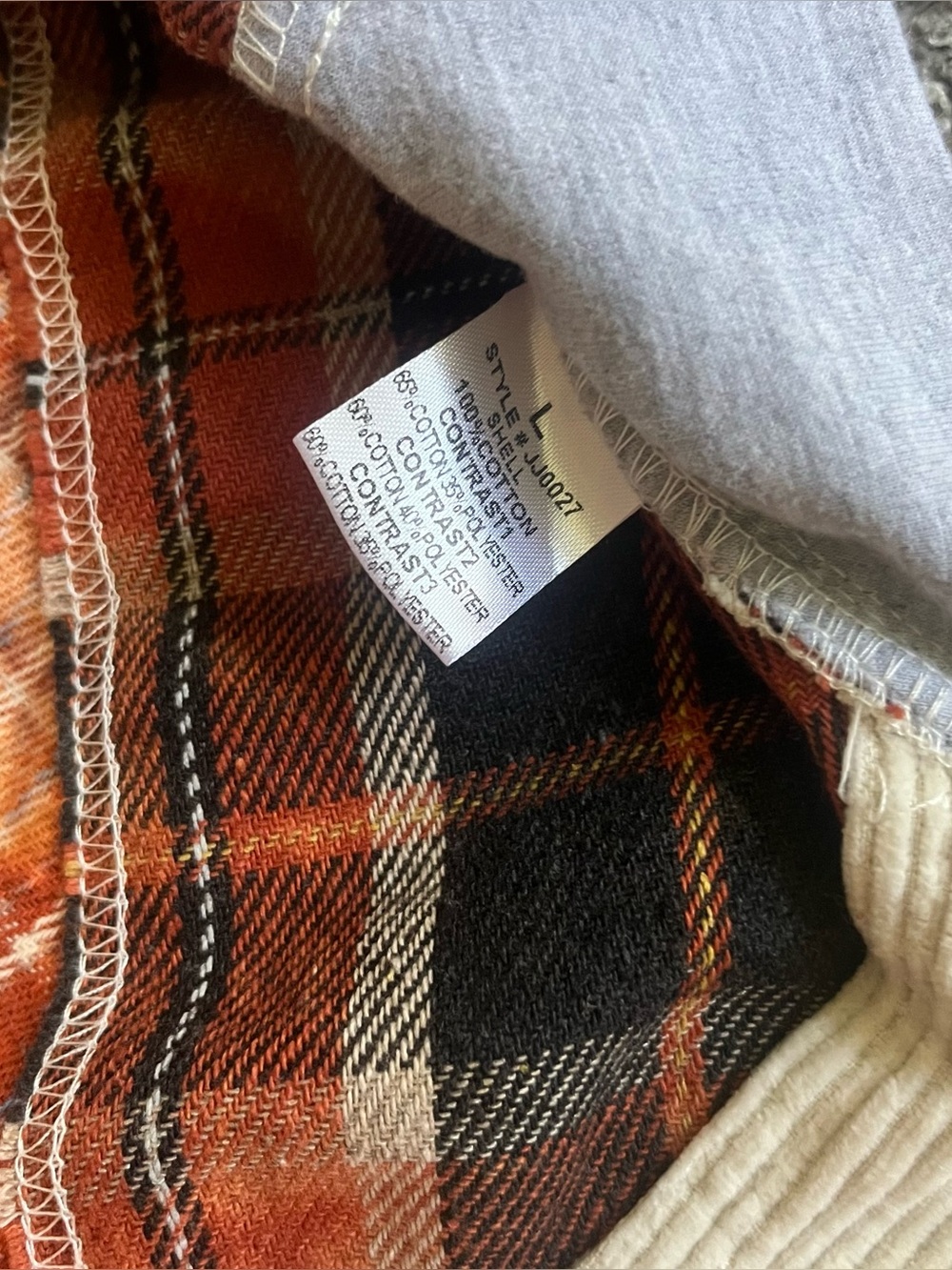 Oli & Hali Hooded Corduroy Shacket Orange Plaid Fall Cozy Oversized Patchwork - Picture 4 of 8